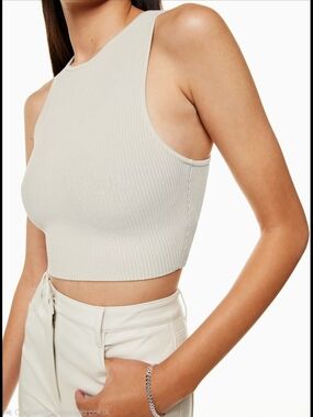 Babaton Sculpt Knit Racer Cropped Tank Ribbed Sleeveless Top cream  Clean Girl